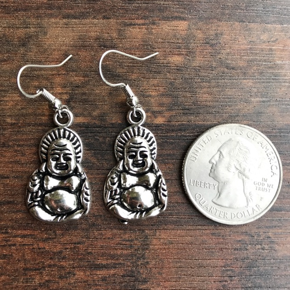 π΄SALE ! Boho silver buddha dangly steel earrings - Picture 9 of 11